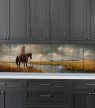 Native American man on horseback by the lake – western-style ceramic tile mural